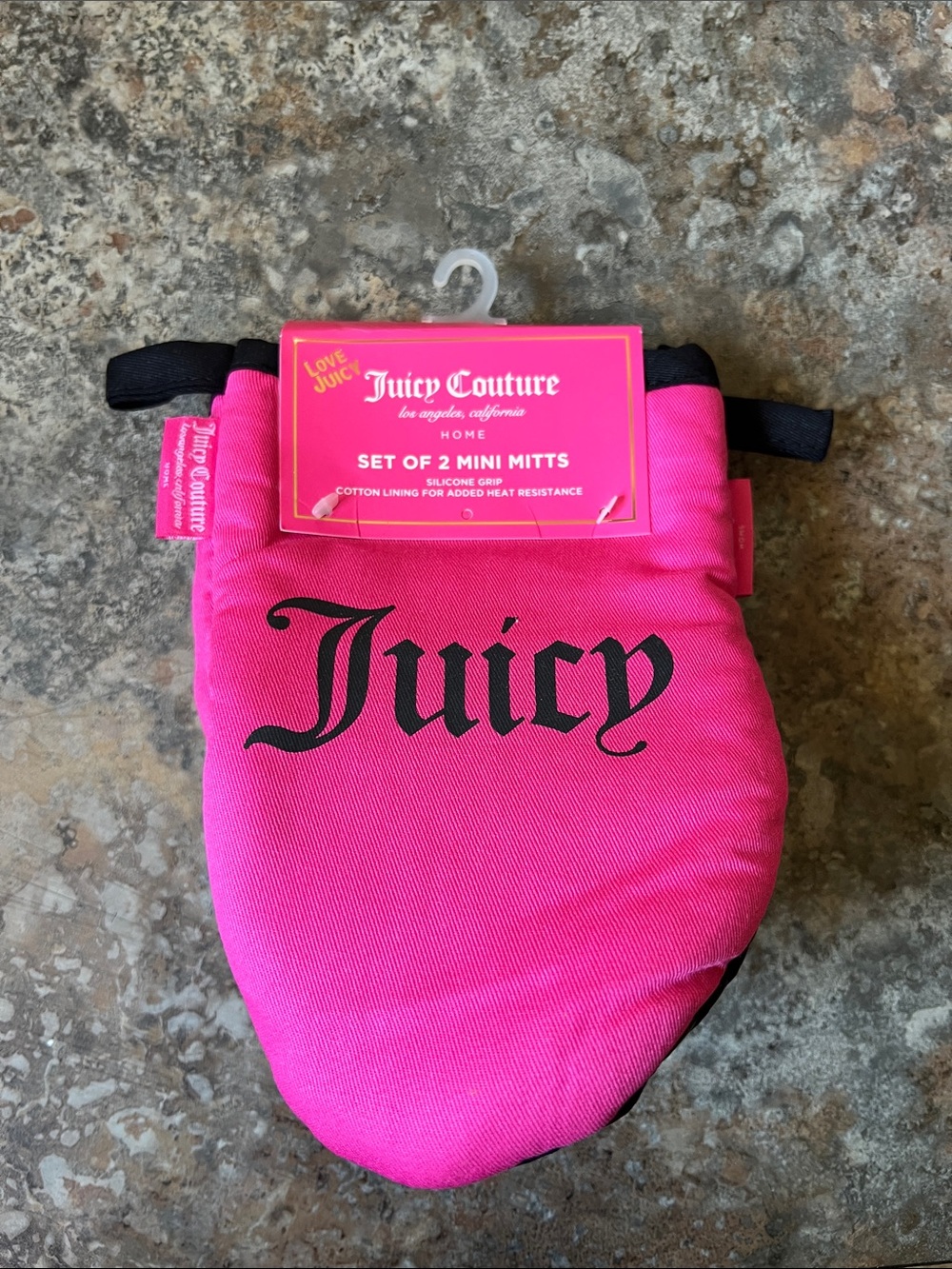 Juicy Couture Hot Pink Mini Oven Mitts with Black Logo (Set of 2)